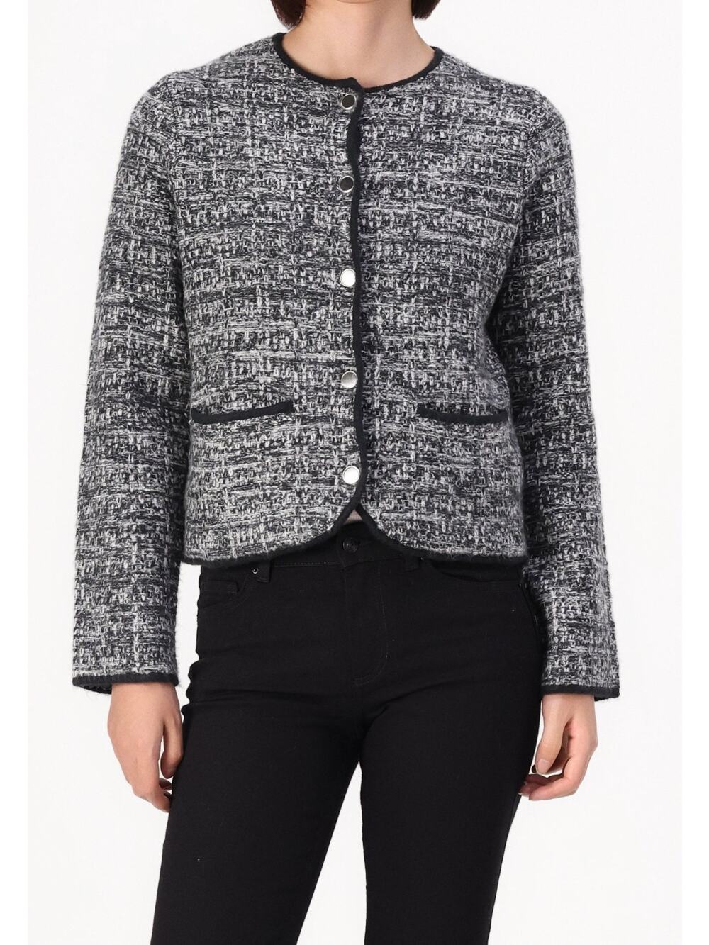 Abercrombie & Fitch Collarless Tweed Jacket Women's M Black Gray NWT Silver